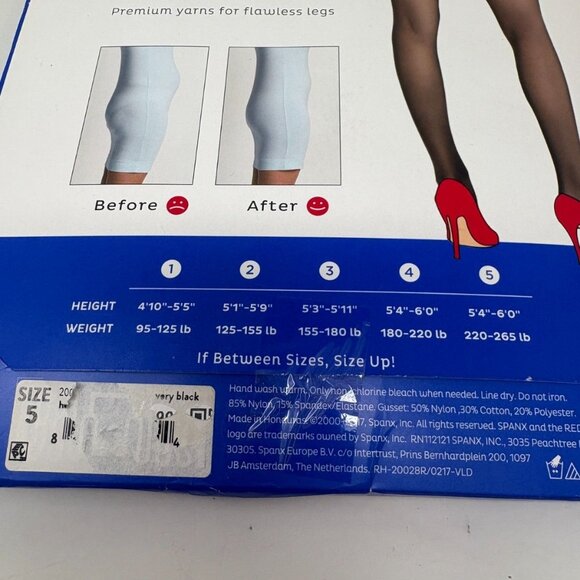 Spanx Red Hot Shaping Sheers Pantyhose Size 5 Very Black No Dig Comfort Waist - Picture 4 of 4